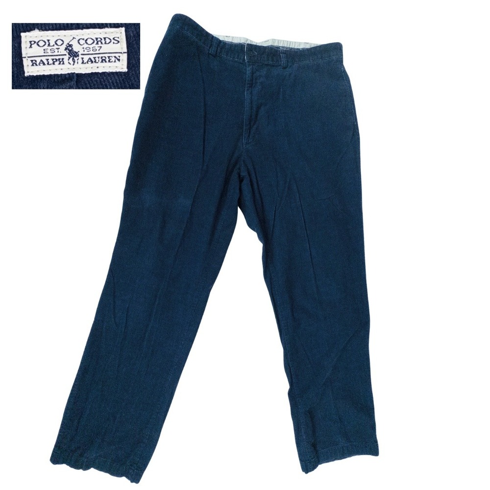 Polo Ralph Lauren Corduroy Pants Mens 36 Navy Blue Vintage 90s Straight Fit USA‎